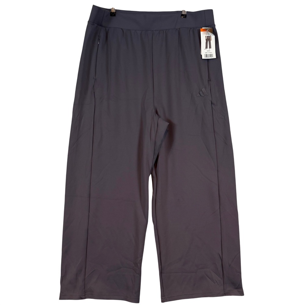 Adidas‎ W Wide Leg Pant Grey Strata 2XL High Rise Athleisure Zipper Pockets